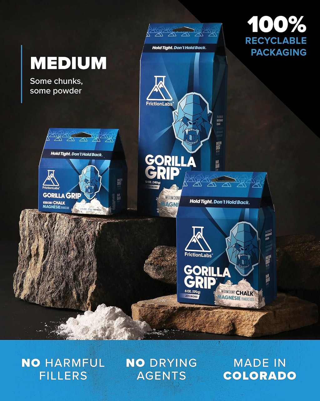 Friction Labs Premium Loose Climbing Chalk, High-Performance Hand Chalk | Superior Grip For Climbing, Weightlifting & Gymnastics, Skin Friendly Loose Chalk, Comes in Fine, Chunky & Super Chunky